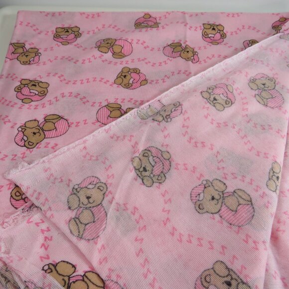 Pink FABRIC with sleeping Teddy Bear, combed cotton knit 1yd 60" wide - Picture 2 of 4